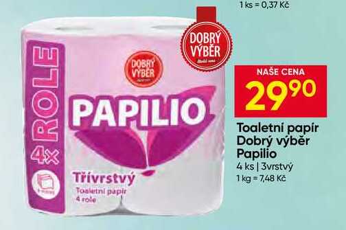 Toaletni papír Dobrý výběr Papilio 4 ks 3vrstvý Hruška