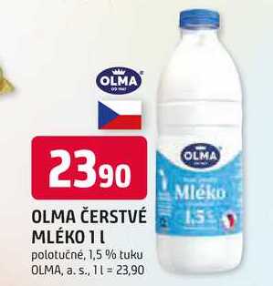 OLMA ČERSTVÉ MLÉKO 1l polotučné, 1,5 % tuku