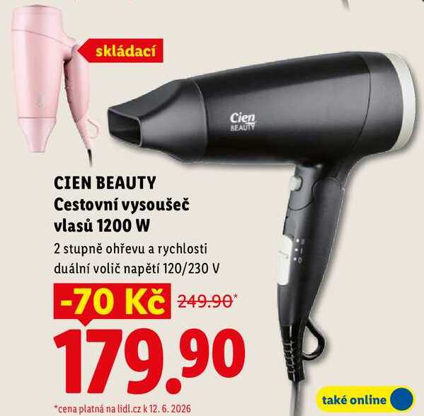 CIEN BEAUTY Cestovní vysoušeč vlasů 1200 W