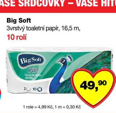 Big Soft 3vrstvý toaletní papír, 16,5 m, 10 rolí Barvy a laky drogerie 