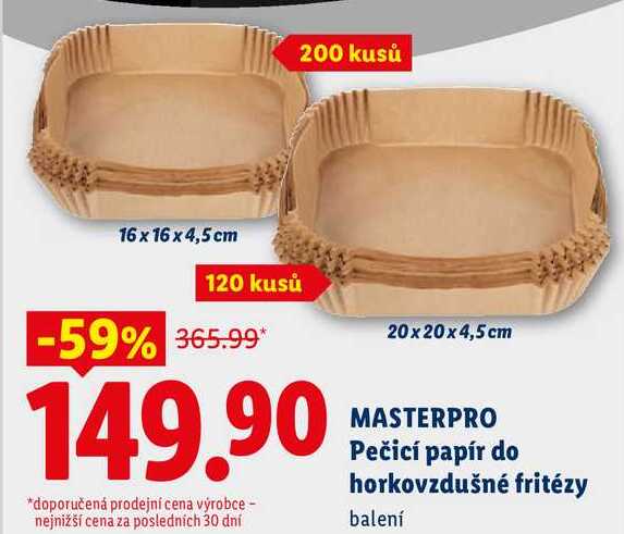 MASTERPRO Pečicí papír do horkovzdušné fritézy, balení 