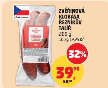 ZVĚŘINOVÁ KLOBÁSA ŘEZNÍKŮV TALÍŘ, 200 g