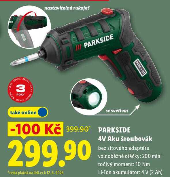 PARKSIDE 4V Aku šroubovák, bez síťového adaptéru 
