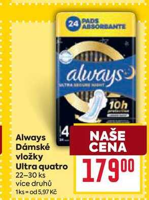 Always Dámské vložky Ultra quatro 22-30 ks BILLA