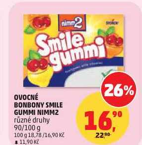 OVOCNÉ BONBONY SMILE GUMMI NIMM2 různé druhy, 90/100 g 