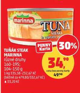 TUŇÁK STEAK MARINNA různé druhy, 160-195; 104-150 g