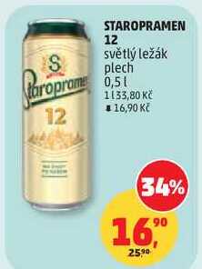 STAROPRAMEN 12 světlý ležák plech, 0,5 l v akci