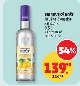 MORAVSKÝ KOŠT hruška, švestka 38% alk., 0,5 l