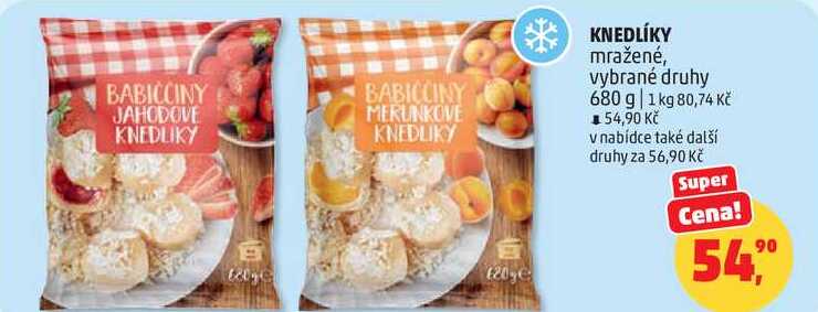 KNEDLÍKY mražené, vybrané druhy, 680 g