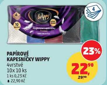 PAPÍROVÉ KAPESNÍČKY WIPPY, 4vrstvé, 10x 10 ks Penny Market