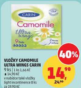 VLOŽKY CAMOMILE ULTRA WINGS CARIN, 9 ks 