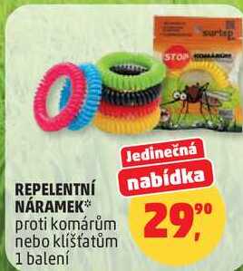 REPELENTNÍ NÁRAMEK proti komárům nebo klíšťatům, 1 balení Penny Market