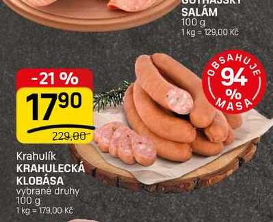 KRAHULECKÁ KLOBÁSA vybrané druhy 100 g