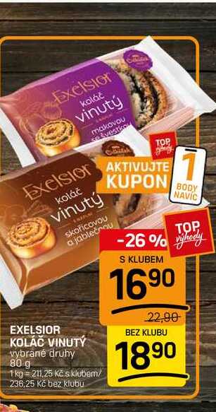 EXELSIOR KOLÁČ VINUTÝ vybrané druhy 80 g 