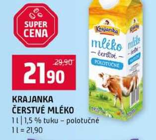 KRAJANKA ČERSTVÉ MLÉKO 1l 1,5 % tuku polotučné