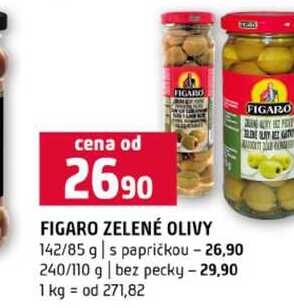FIGARO ZELENÉ OLIVY 142/85 g s papričkou 240/110 g bez pecky 