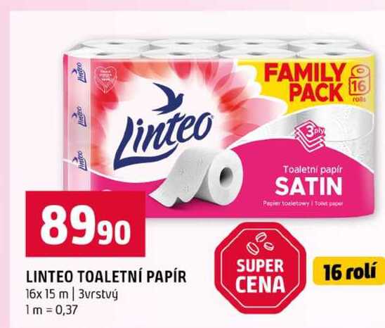 LINTEO TOALETNÍ PAPÍR 16x 15 m 3vrstvý Terno