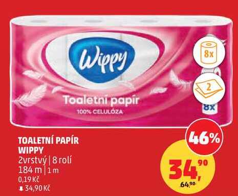 TOALETNÍ PAPÍR WIPPY, 2vrstvý, 8 rolí Penny Market