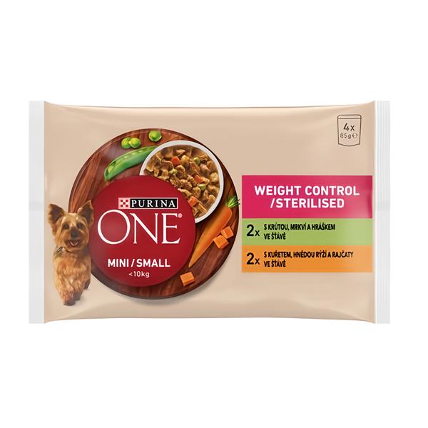 Purina ONE Mini Dog Weight Control kapsičky pro psy krůta, kuře ve šťávě 4x85g