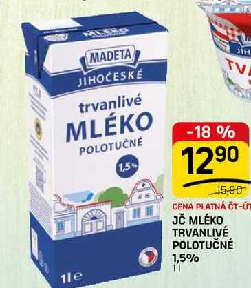 JČ MLÉKO TRVANLIVÉ POLOTUČNÉ 1,5% 1l