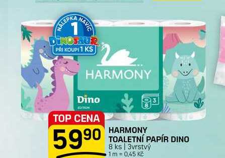 HARMONY TOALETNÍ PAPÍR DINO 8 ks | 3vrstvý FLOP TOP