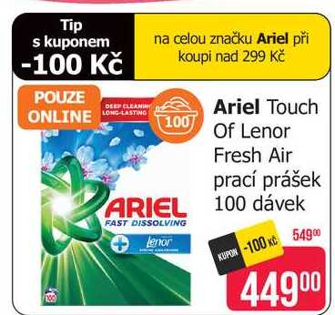 Ariel Touch Of Lenor Fresh Air prací prášek 100 dávek Teta drogerie