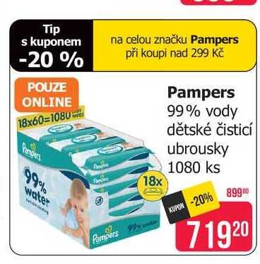 Pampers 99% vody dětské čisticí ubrousky 1080 ks Teta drogerie