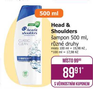 Head & Shoulders šampon 500ml, vybrané druhy