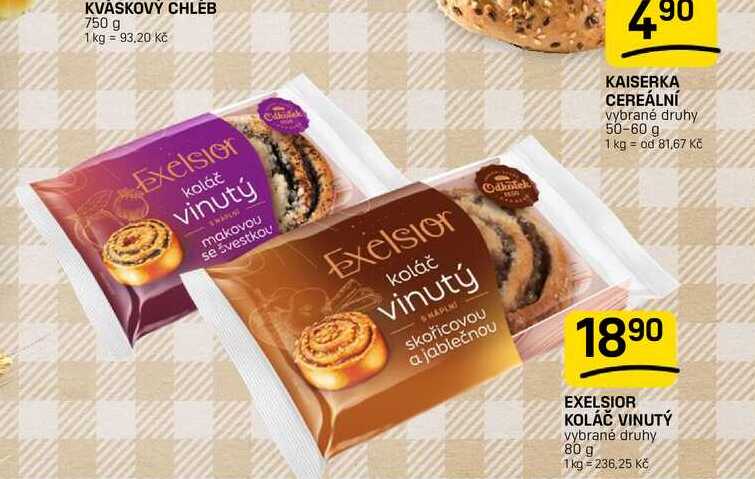 EXELSIOR KOLÁČ VINUTÝ vybrané druhy 80 g 