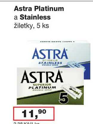Astra Platinum a Stainless žiletky, 5 ks