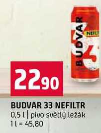 BUDVAR 33 NEFILTR 0,5l pivo světlý ležák