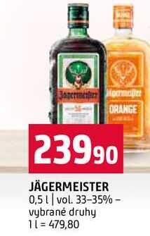 JÄGERMEISTER 0,5l vol. 33-35% vybrané druhy 