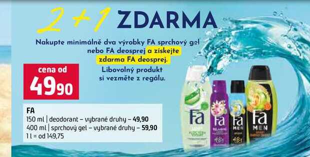 FA 150 ml deodorant vybrané druhy 400 ml sprchový gel vybrané druhy 