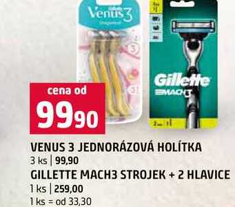 VENUS 3 JEDNORÁZOVÁ HOLÍTKA 3 ks GILLETTE MACH3 STROJEK +2 HLAVICE 1 ks Terno