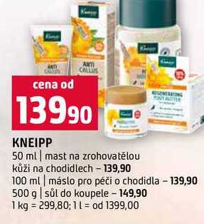 KNEIPP 50 ml mast na zrohovatělou kůži na chodidlech 100 ml máslo pro péči o chodidla 500 g sůl do Terno