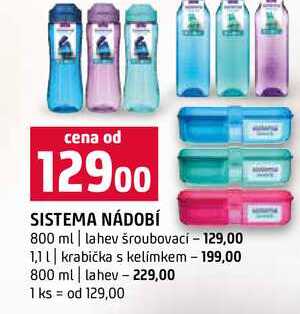 SISTEMA NÁDOBÍ 800 ml lahev šroubovací 1,1l  krabička s kelímkem 800 ml lahev Terno
