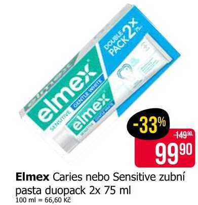 Elmex Caries nebo Sensitive zubní pasta duopack 2x 75 ml Teta drogerie