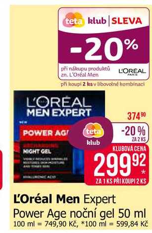L'Oréal Men Expert Power Age noční gel 50 ml Teta drogerie
