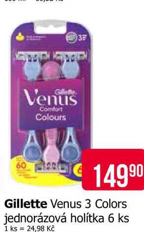 Gillette Venus 3 Colors jednorázová holítka 6 ks Teta drogerie