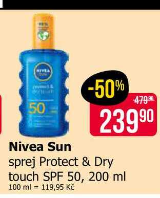 Nivea Sun sprej Protect & Dry touch SPF 50, 200 ml Teta drogerie
