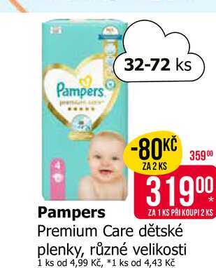 Pampers Premium Care dětské plenky, různé velikosti 32-72ks