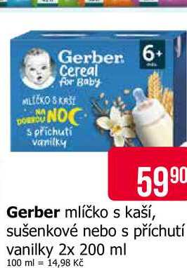 Gerber mlíčko s kaší, sušenkové nebo s příchutí vanilky 2x 200 ml Teta drogerie