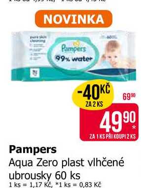 Pampers Aqua Zero plast vlhčené ubrousky 60 ks Teta drogerie