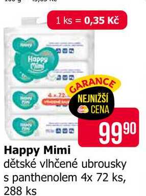 Happy Mimi dětské vlhčené ubrousky s panthenolem 4x 72 ks, 288 ks 