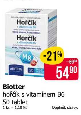 Biotter hořčík s vitamínem B6 50 tablet Teta drogerie