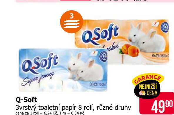 Q-Soft 3vrstvý toaletní papír 8 rolí, různé druhy Teta drogerie