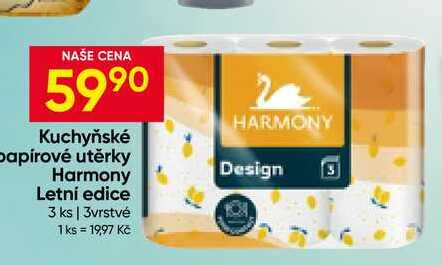 Harmony Kuchyňské papírové utěrkyLetní edice 3 ks, 3vrstvé Hruška