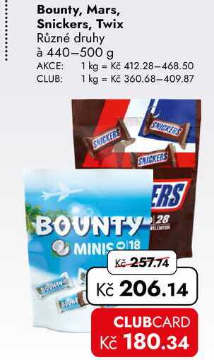Bounty, Mars, Snickers, Twix Různé druhy à 440-500 g 