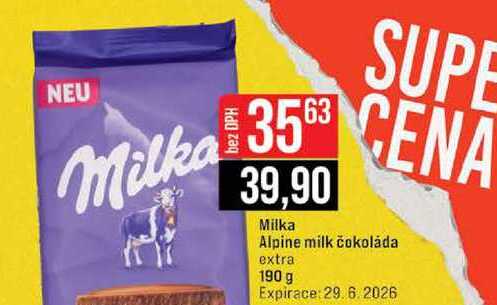 Milka Alpine milk čokoláda extra 190 g