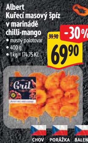 Albert Kuřecí masový špíz v marinádě chilli-mango, 400 g 
